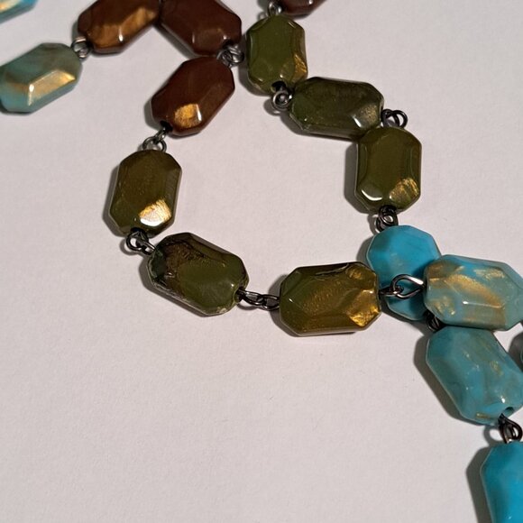 blue turqoise brown gold long necklace - Picture 5 of 7